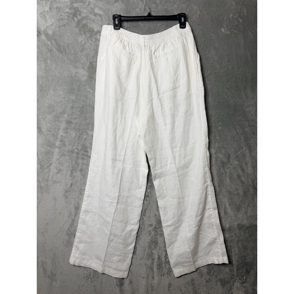 Lands End Womens White Linen Wide Leg High Rise Pants Size 14 Coastal Old Money - Picture 7 of 9